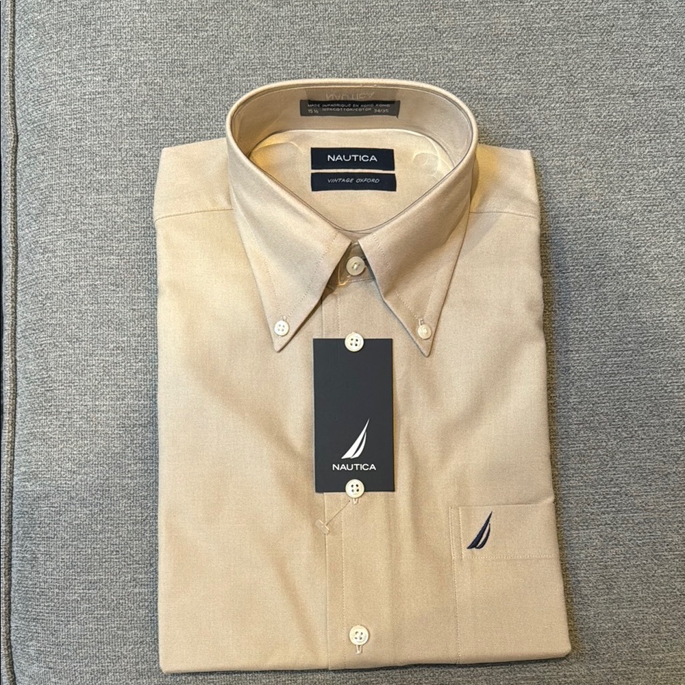 Nautica Beige Casual Button Down Shirt